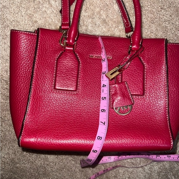 Michael Kors "Shelly" Medium Zip Top Satchel Cherry with Gold Trim - Picture 6 of 12